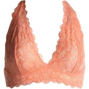 Free People Womens Bralette S Peach Lace Floral